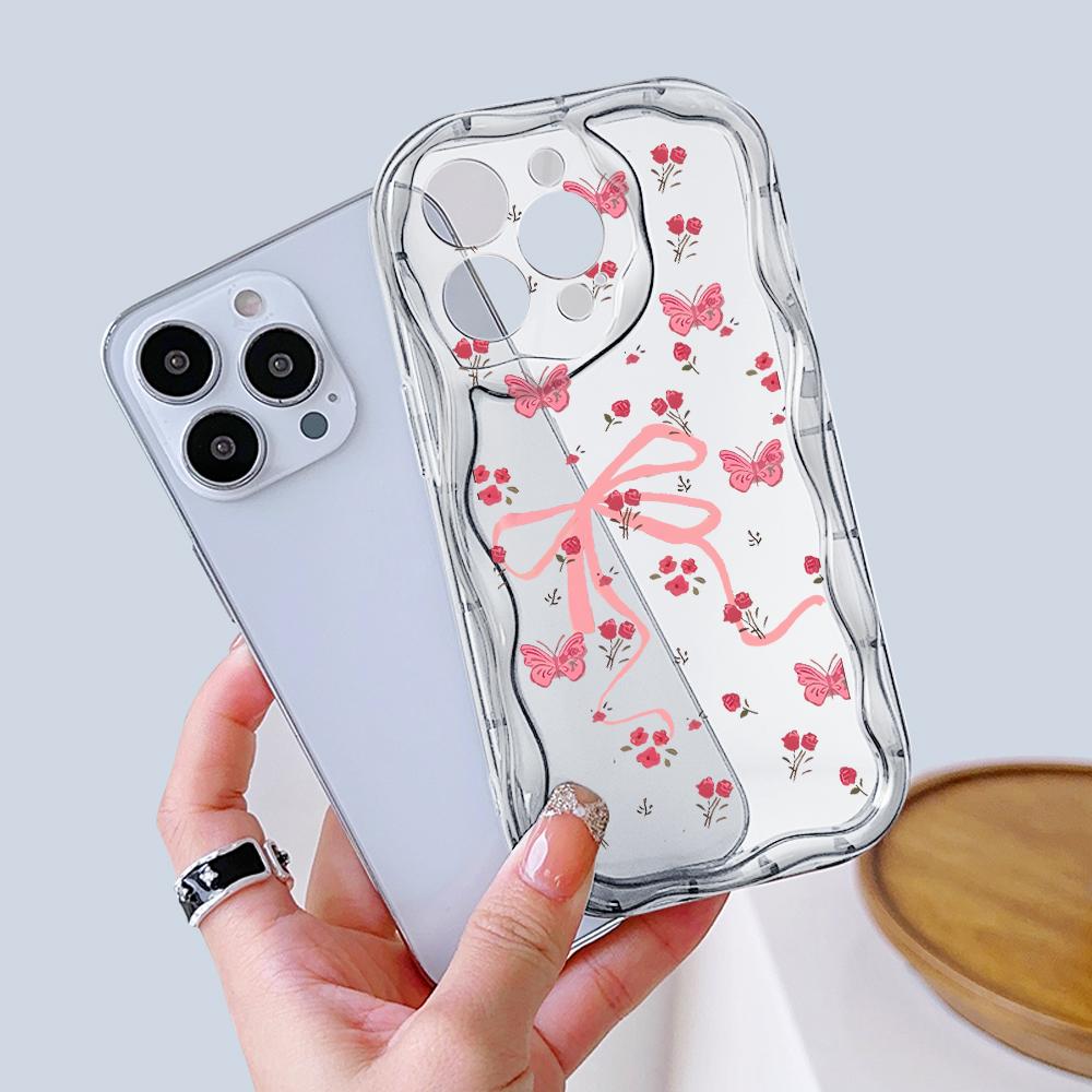 Cartoon Pattern Cream Texture Casing Wavy Edge Soft Silicone Cover Phone Case for IPhone Samsung Huawei Honor Xiaomi Redmi Infinix Tecno