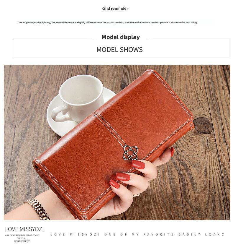 Женский длинный ретро-кошелек на молнии с большой вместимостью и отделениями для нескольких карт - двухсекционная студенческая сумочка