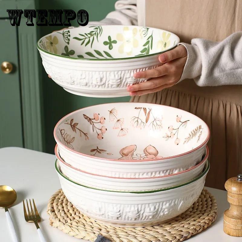 Large Ceramic Soup Bowl Pickled Cabbage Fish Chinese Household Large Bowl Three-dimensional Thickened Bowl Vegetable Bowl Fruit Bowl