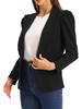 Allegra K Women's Suit Blazer Jacket, Work/Office/Casual, Open Front, Puff Sleeves, Commuter Coat, Black, Size L