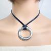 Персонализированное металлическое кольцо кожаный шнурок регулируемое длинное ожерелье простое ожерелье на ключицу для женщин