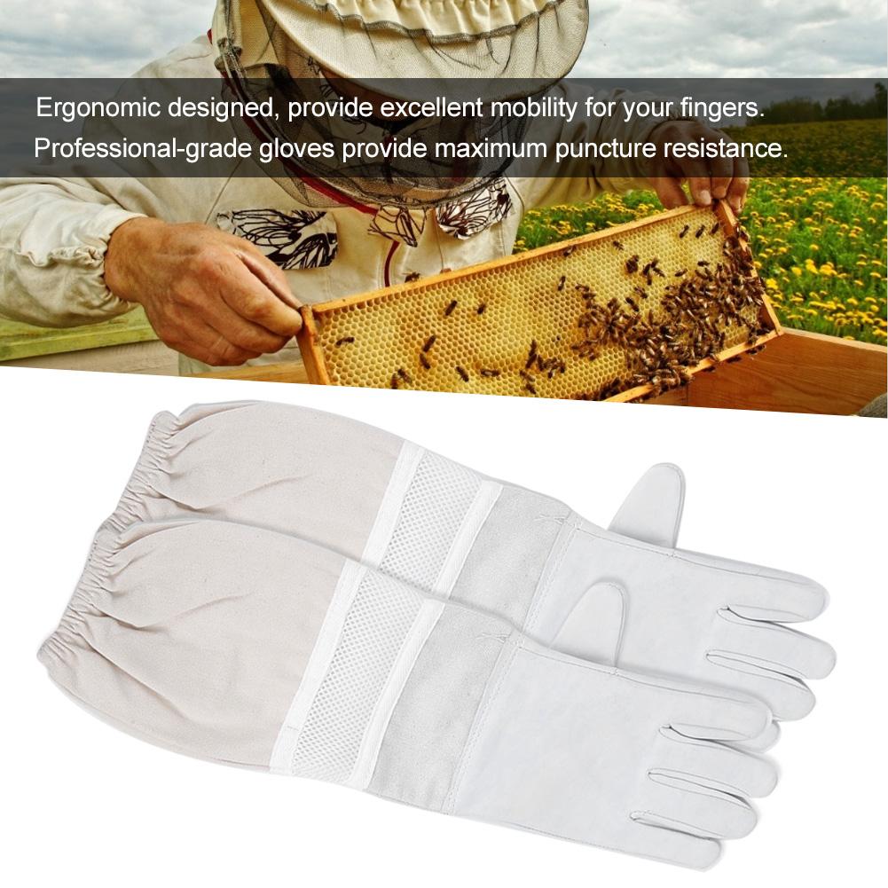 Pair Anti Sting Breathable Bee Gloves Long Sleeves Elastic Cuff Beekeeper Protective Tool with Mesh(XL )