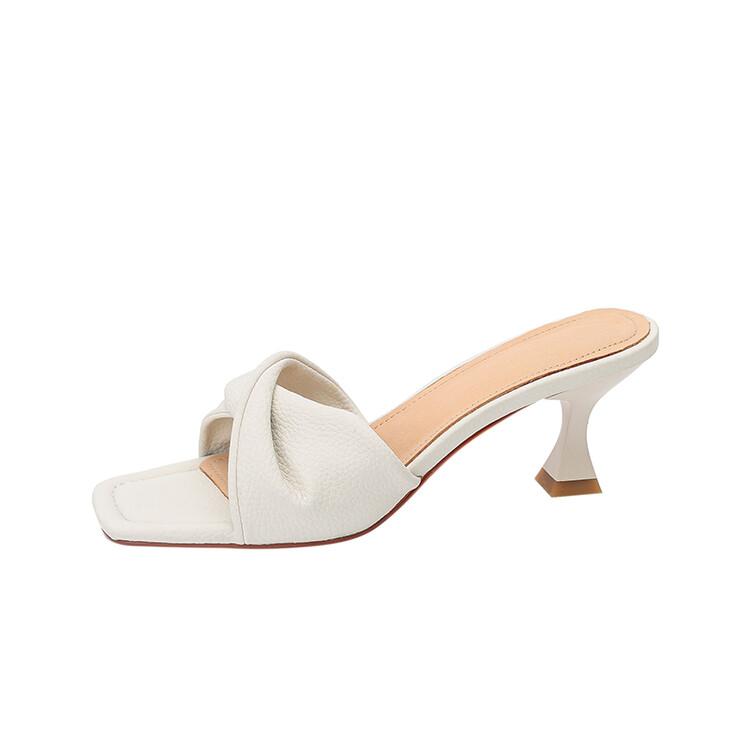 Fashion New Summer Green Orange Women Slippers Solid Color Shoes Classic Square Toe Flip Flops Beach Med Heel Slides Mules