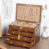 Mid-Century Solid Wood Jewelry Box with Lock: Multi-Layer Storage and Velvet Interior