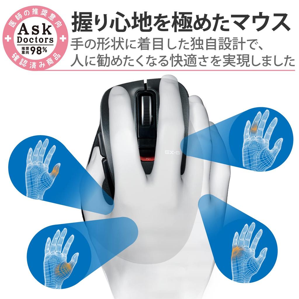 Беспроводная мышь ELECOM, Bluetooth, очень удобная, тихая, 5 кнопок, размер M, цвет Gunmetal, EX-G, многопарное подключение, M-XGM15BBSGM/EC