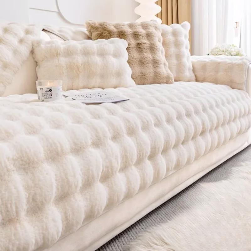 Теплый розовый плюшевый диван-полотенце, мягкий зимний утолщенный чехол для дивана с кроликом, нескользящая универсальная наволочка, домашний защитный коврик