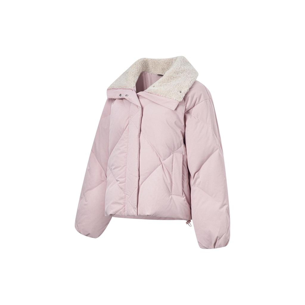 Li Ning Sports Lifestyle Series Solid Color Fur Collar Loose Short Down Jacket Women Outerwear Light-Pink AYMT076-1