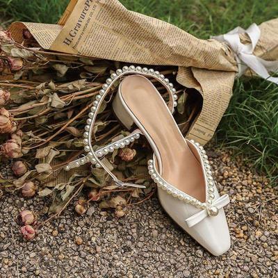 Французский бант жемчужная сумка голова одинарная обувь женский каблук толстый каблук ретро туфли Мэри Джейн 2025 новые сандалии