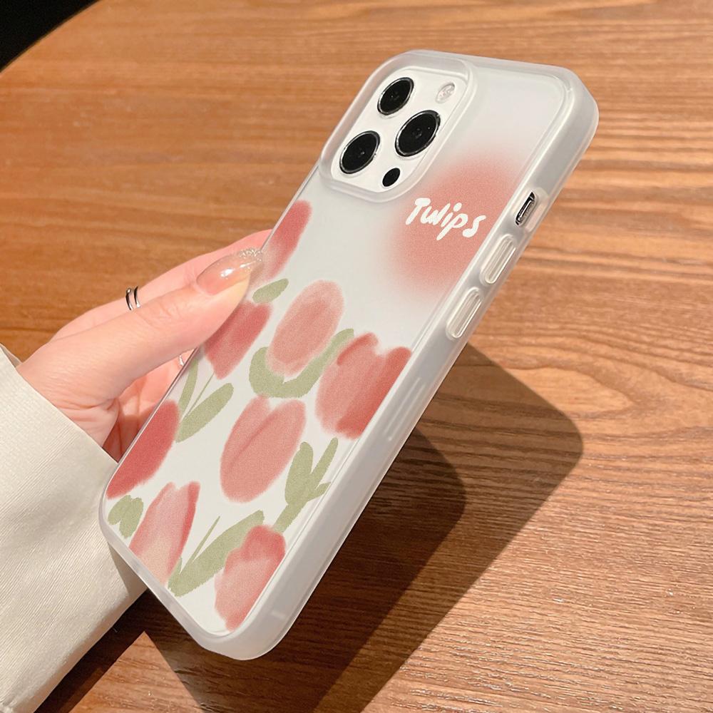 Pink Tulip Flower Phone Case For iPhone 16 Pro Case iPhone 13 14 11 12 15 Pro Max 14 Plus 12 13 Mini Silicone Soft Matte Cover