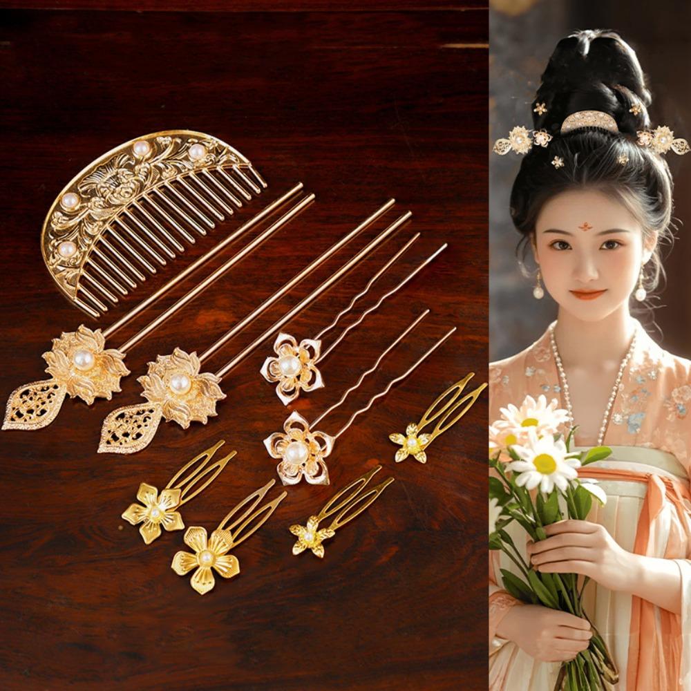 1 Set Chinese Style Tang Dynasty Hairpin Pearl Flower Hair Comb  Cheongsam Accessories