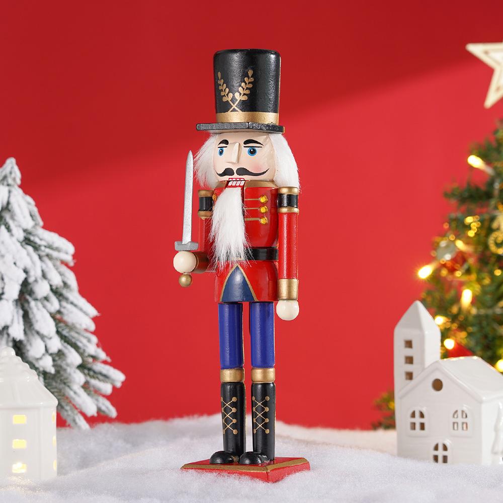 30cm Wooden Nutcracker Ornament Soldier Figurement Handcraft Doll Toy Home Office Table Xmas Decoration Statues Christmas Gift
