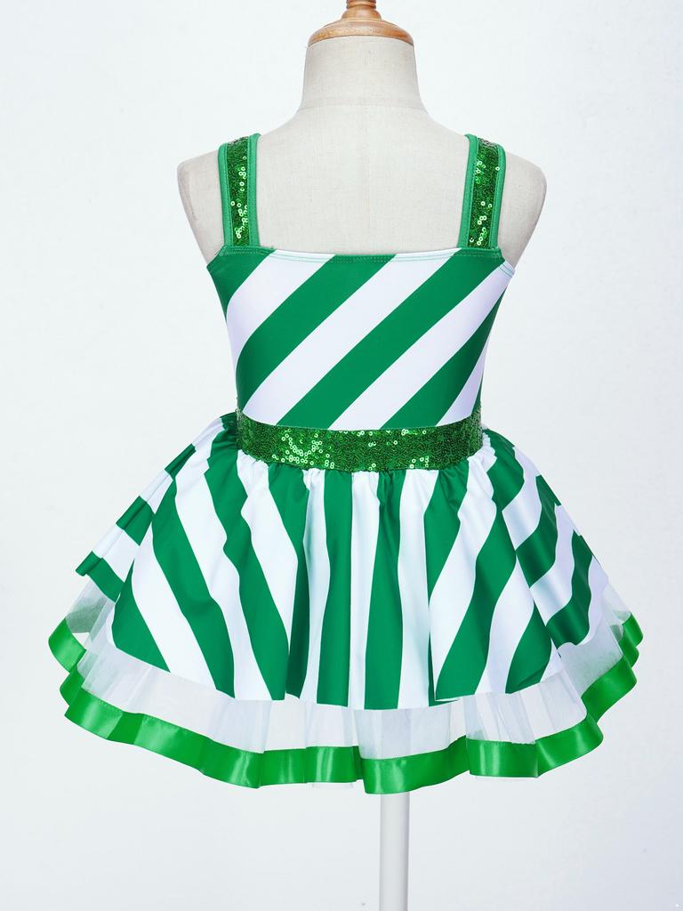 Костюм Санта-Клауса для девочек, конфетная трость, полосатое танцевальное платье-пачка с блестками, купальник для фигурного катания на коньках, платье для катания на роликах