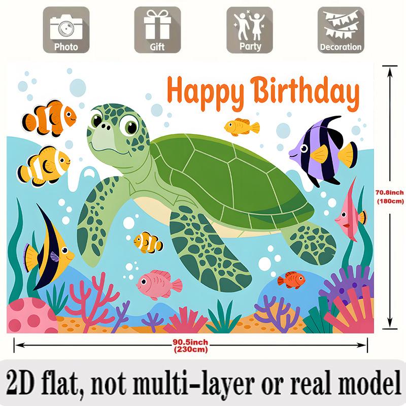 Sea Turtle Birthday Banner, Coral Reef Fish Backdrop Wall Decor for Party