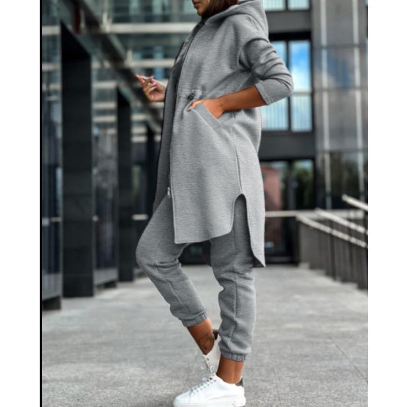 GMXIA Женская мода осень-зима однотонные принты с длинным рукавом и капюшоном брюки костюмы толстовки и свитшоты