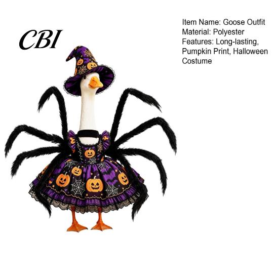Porch Goose Costume 1 Set Halloween Spider Outfit, Pumpkin Cobweb Print Dress with for Yard Decoration Legs And Witch Hat, 23-Inch Statue Outdoor
