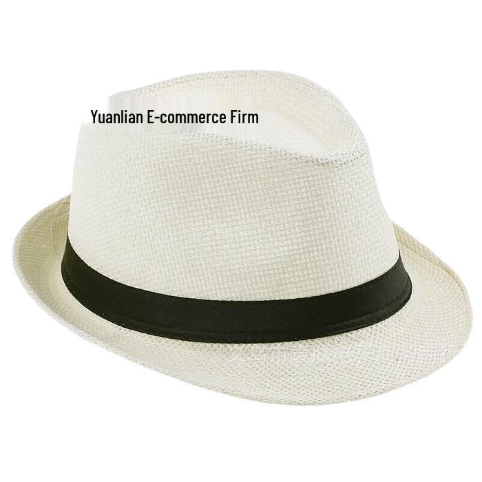 Мужская панама в британском стиле: Бумажная солома с черным краем, европейский и американский джазовый дизайн, повседневная летняя соломенная шляпа