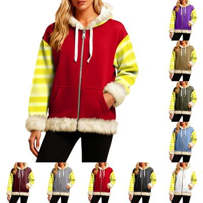 Женская Удобная Свободная Модная Повседневная Толстовка-Куртка с Длинным Рукавом, Карманами и Капюшоном с Полосатым Принтом