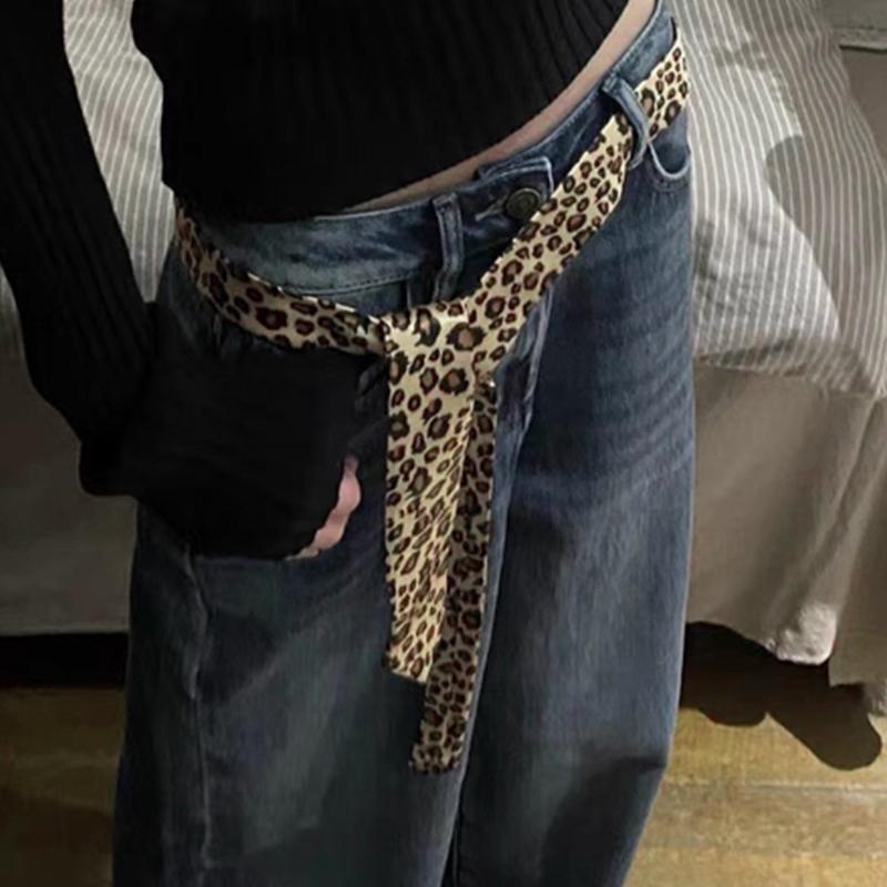 Women'S Retro Leopard Print Tie Tie And Belt Dual Purpose Decoration