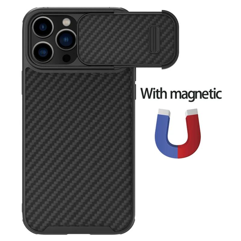 NILLKIN Чехол для iPhone 14 Pro Max Чехол из синтетического углеродного волокна Для iPhone 14 Pro Чехол со сдвижной крышкой для камеры Для iPhone 14 ProMax