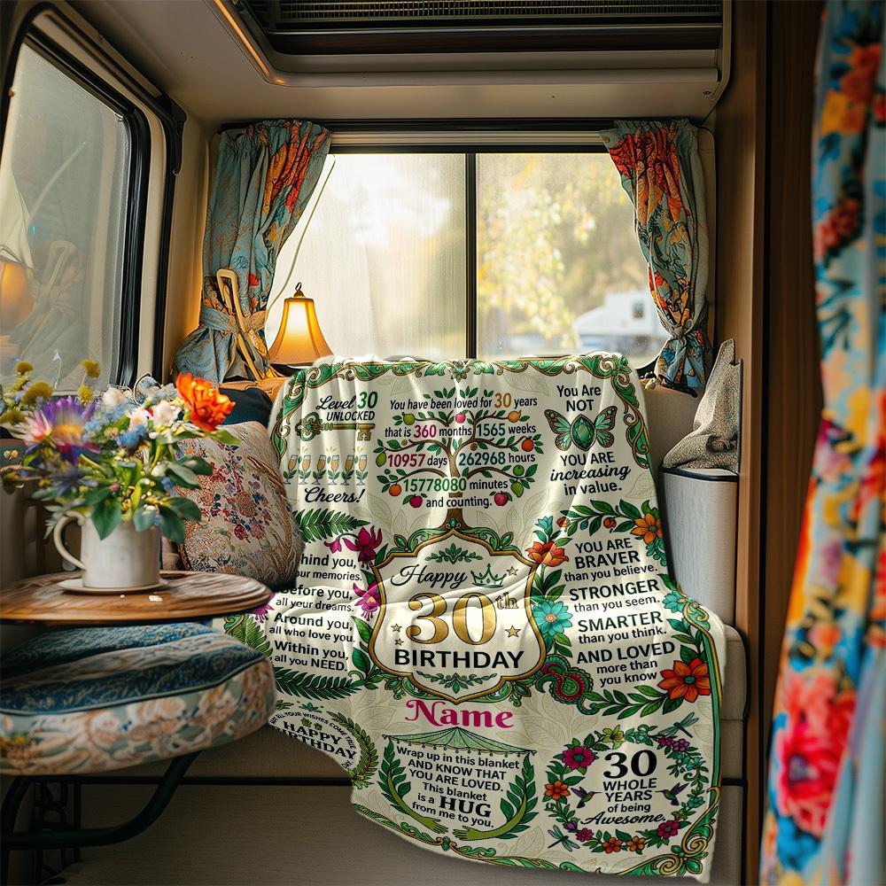 Happy 30Th Birthday Blanket Personalized Name Soft Comfortable Stylish Blanket Car Blanket Perfect For Travel Camping Outdoor Home Suitable For All