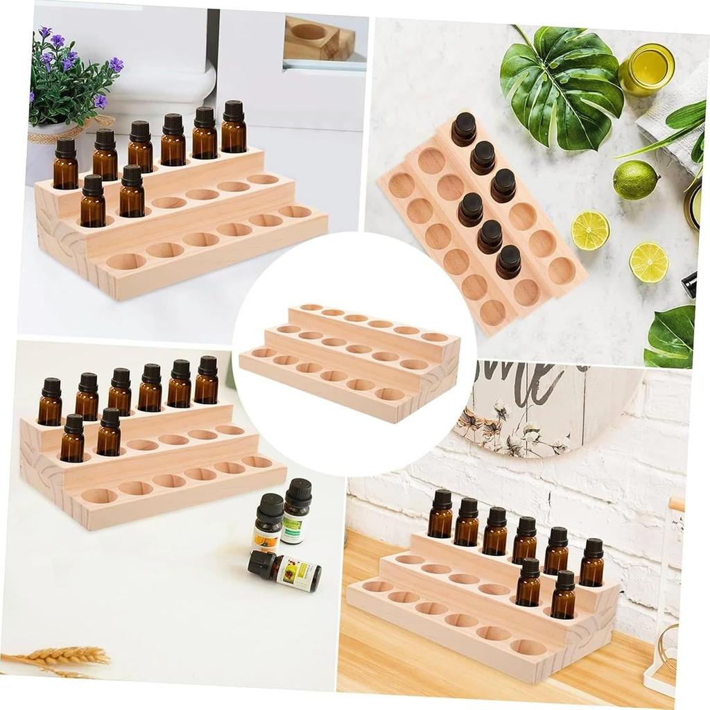 3 Tier Wooden Essential Oil Organizer Display Stand Tabletop Storage Rack for 5-20ml Bottles Perfumes and Nail Polish Compact Shelf
