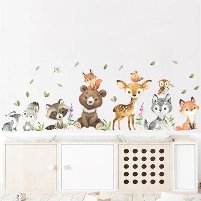 Мультяшные Милые Коричневый Медведь Олень Кролик Животное Наклейки на Стену для Украшения Дома Наклейка на Стену