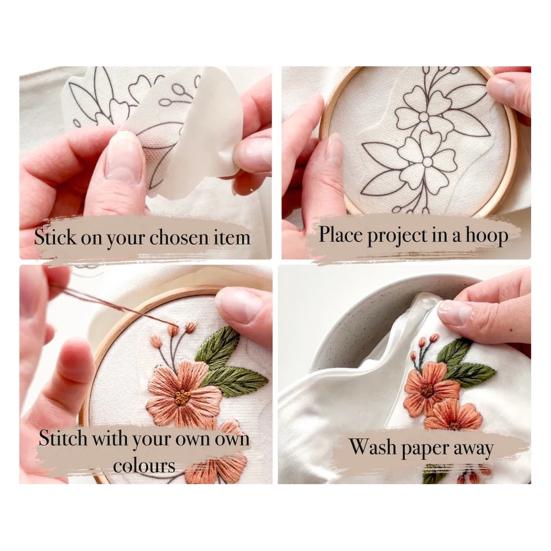 2 листа водорастворимого стабилизатора для вышивки DIY Stick Stitch бумага для вышивки с предварительно напечатанными цветами, листьями, животными узорами для начинающих любителей шитья