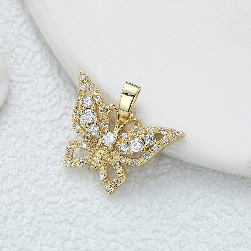 Подвеска-бабочка из позолоченной меди с цирконием для самостоятельного изготовления украшений