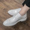 Men's Leather Shoes 2025 Spring Mirror White Leather Shoes Korean Version Brock Casual Shoes British White Leather Shoes Men
