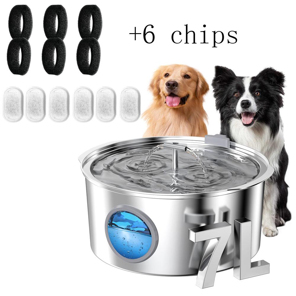 7 л Большая емкость Нержавеющая сталь Кошка Собака Питомец Питьевой фонтанчик С окном уровня воды Бесшумный водяной насос Диспенсер USB Водяная миска