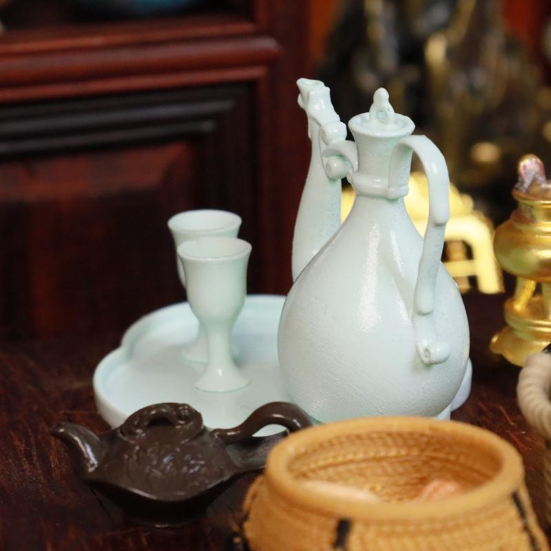 1 Set 1 6 Chinese Ancient Style Peacock Pot Kit Dollhouse Miniature Decor Pottery for Classic Family Scene Setup