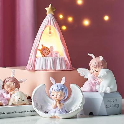 Kawaii Декор для детской комнаты, статуэтки, интерьерная статуэтка ангела, аксессуары для детской комнаты, декоративная фигурка для девушки, сказочного сада