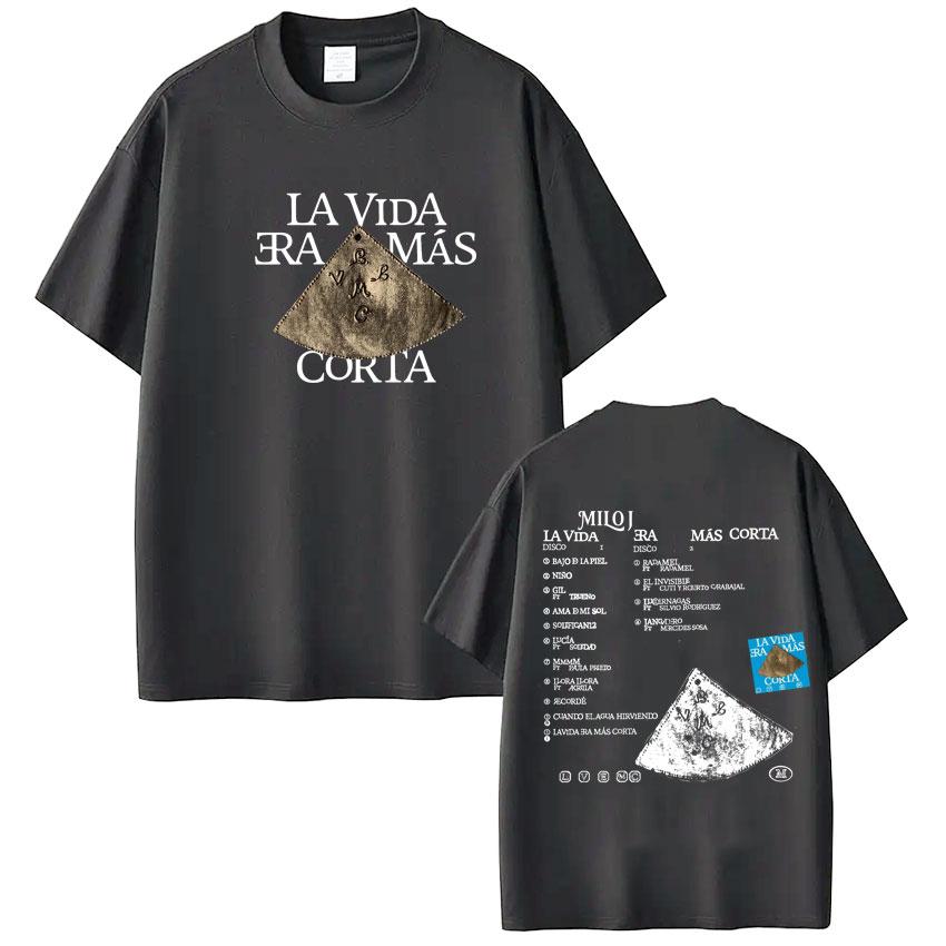 Rap Singer Milo J La Vida Era Mas Corta Album Merch Tshirt Fan Gift Summer Mens Womens Hip Hop Cotton Street Wear Tshirt
