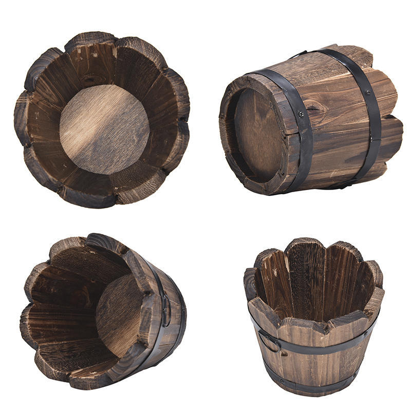 Деревянная круглая бочка-кашпо для цветов, домашний офис, сад, свадебный декор