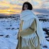 Korean Style Long Wool Tassel Scarf Solid Color Cashmere Shawl Trendy Winter Cashmere Scarf  Women