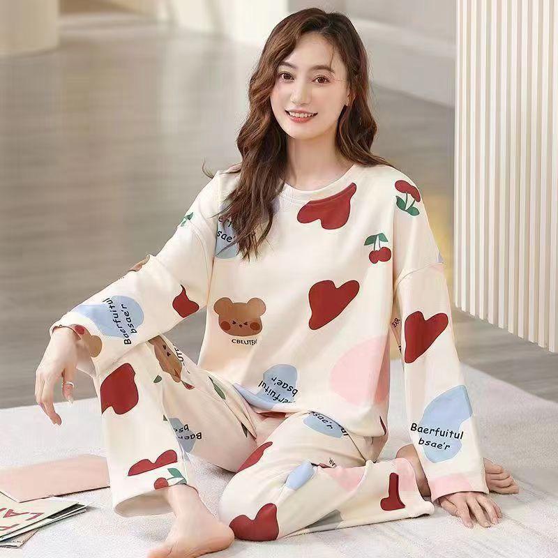 Women's Cute Cartoon Pajama Set - Long-Sleeve Top & Trousers