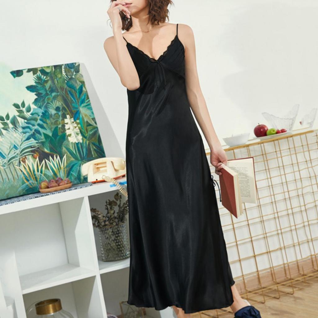 Летняя шелковая пижама, ночная рубашка, женская плиссированная ночная рубашка без рукавов с V-образным вырезом