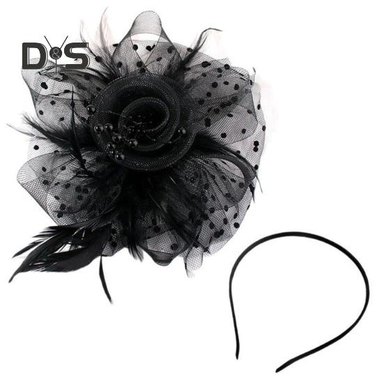 Головной убор в стиле ретро с цветами, перьями и бусинами, украшение для вечеринки, обруч для волос двойного назначения, заколка для волос, украшение для волос