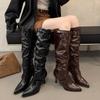 Fashion Knee-high Boots Women's 2025 Autumn Winter New Small Size Long Boots College Sle Long Elastic Boots Thi Bot Square