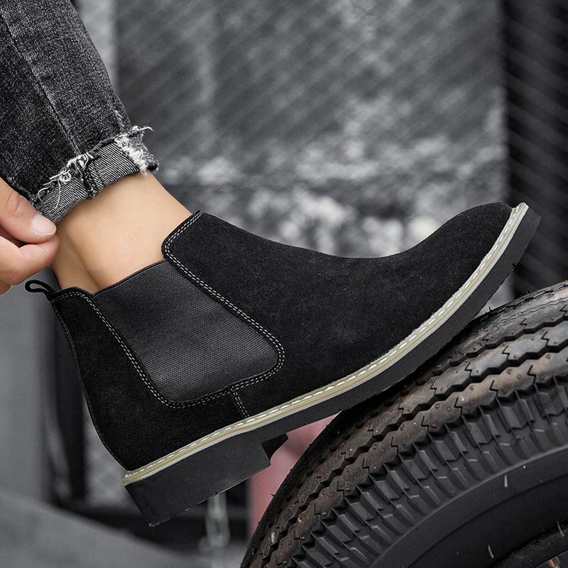 Модные мужские ботинки челси осень-зима в британском стиле из замши и кожи, мужские повседневные ботинки без застежек, мужские, большой размер 46, bota masculina