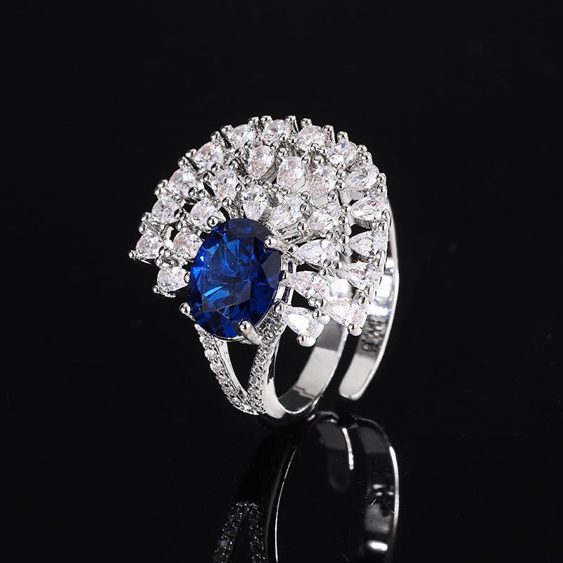 Jewelry New Ring Zircon Ruby Oval Ring Inlaid Cluster Premium Versatile Vintage Women's Jewelry