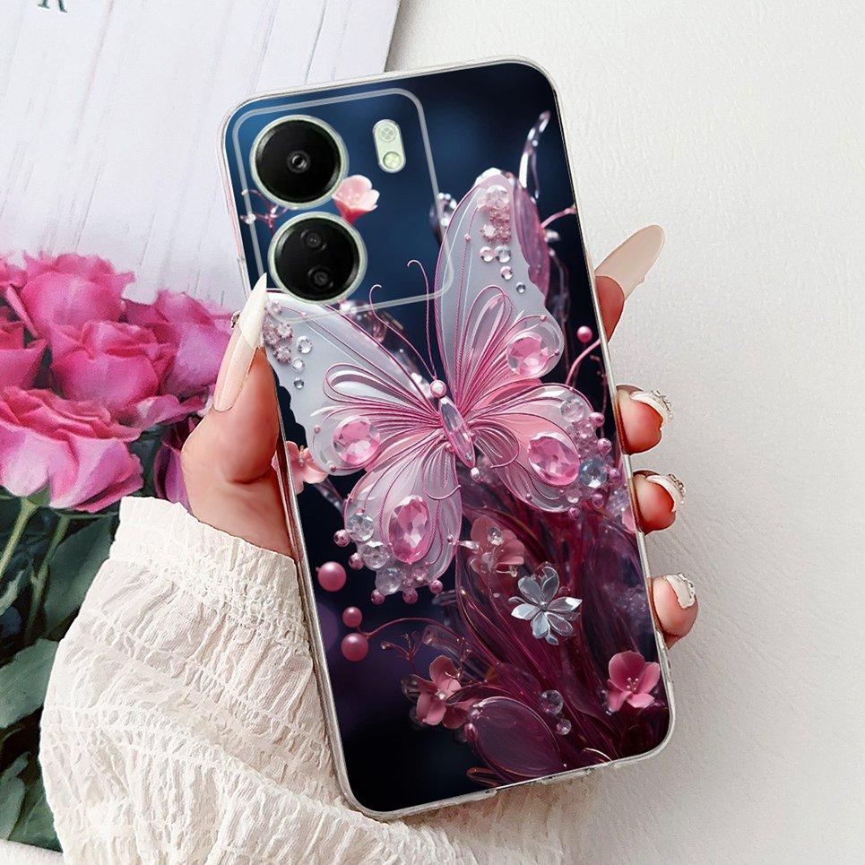 For Xiaomi Redmi 13C 5G 4G  Back Bumper Redmi 13 4G Colorful Butterfly Flower Painting Phone Case Transparent Soft TPU Silicone