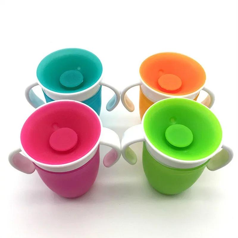 360 Degrees Can Be Rotated Baby Learning Drinking Cup with Double Handle Silicone Drinking Cup Anti-Choking Drinking Cups