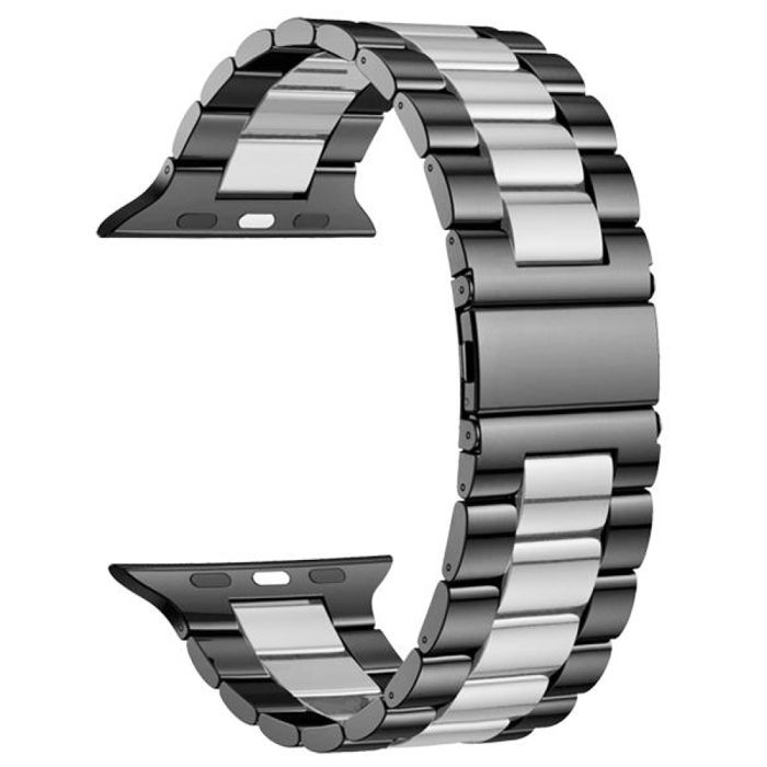 Bracelet montre - MY-MONTRE - Ultra-fin - Compatible Apple 42/44/45/49mm - Noir/Argenté