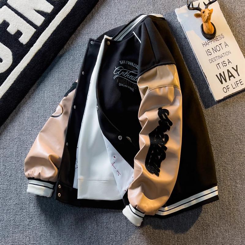 Мужская бейсбольная куртка с вышивкой в американском ретро-стиле - весна/осень, повседневная, пэчворк #WT167