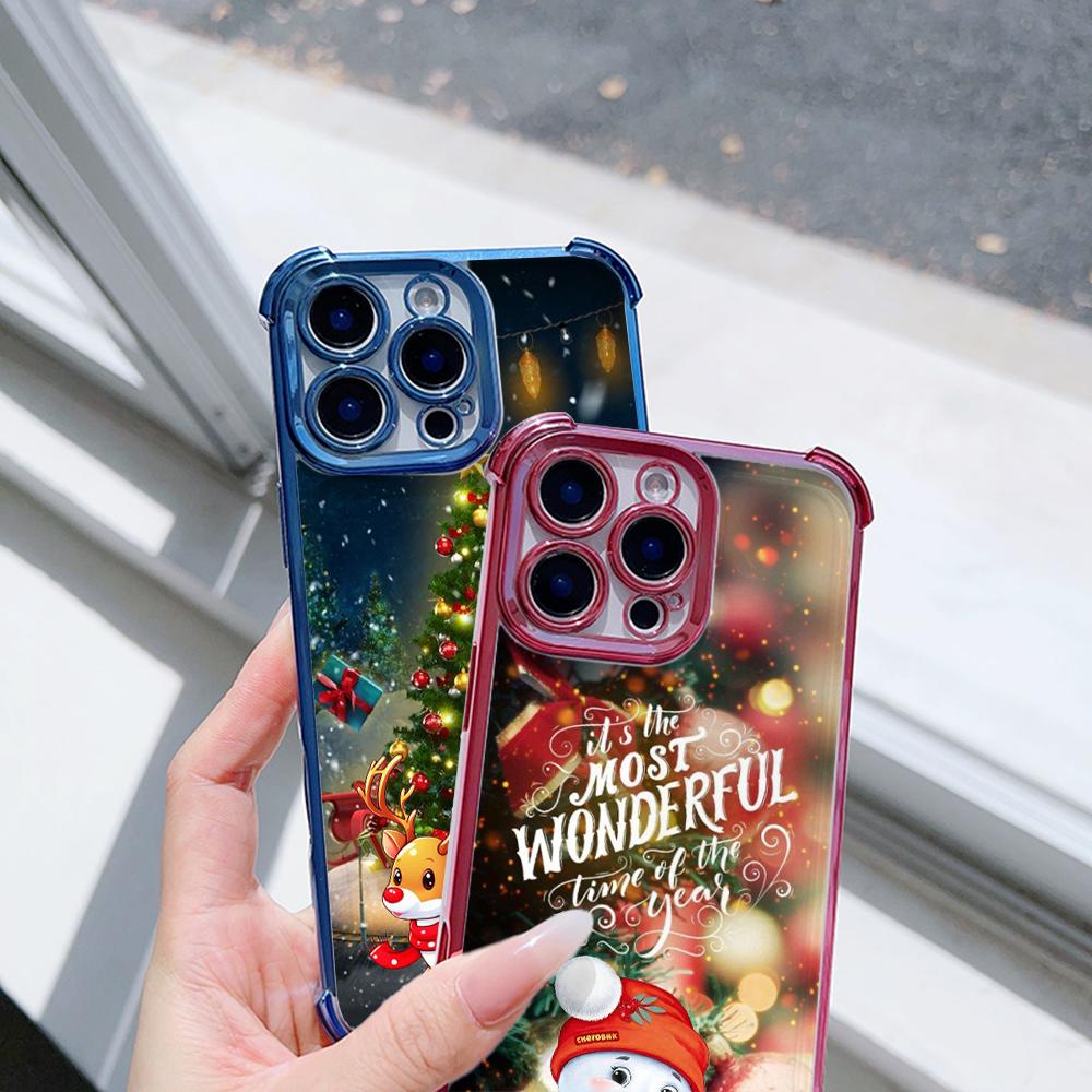 Чехлы для телефонов Ae121 Merry Christmas Santa design art из гальванизированного ТПУ для Samsung A54 A12 A14 S23 S24 Ultra A55 A15 S21 FE с четырьмя углами защиты