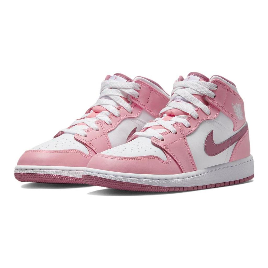 Кроссовки Air Jordan 1 Mid GS День Святого Валентина 2023 Детские Розовый Коралловый-Песочный Пустынный-Ягодный DQ8423-616
