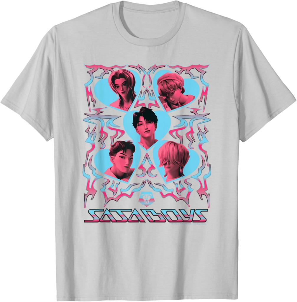KPop Охотники на Демонов Saja Boys Формы Сердца Портрет Футболка Летняя Мужская и Женская Одежда Модная Футболка с Коротким Рукавом