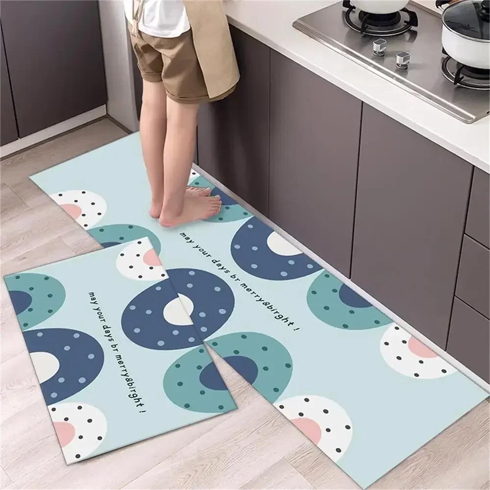 2 Pcs Kitchen Rug Set Non-Slip Oil Proof Washable Black White Diamond Print Floor Mats for Kitchen Sink Laundry Room