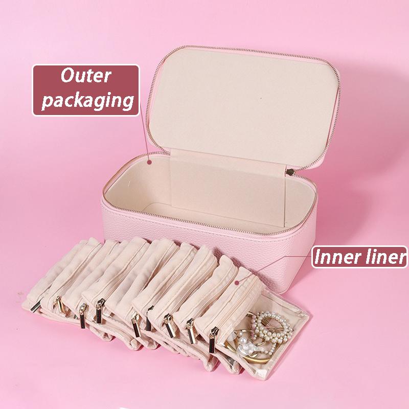 Portable Travel Creative Jewelry Storage Boxes Miniature Separate Bag Women's Jewelry Organizer Case Leather Ring Earring Necklace Ornaments Packaging